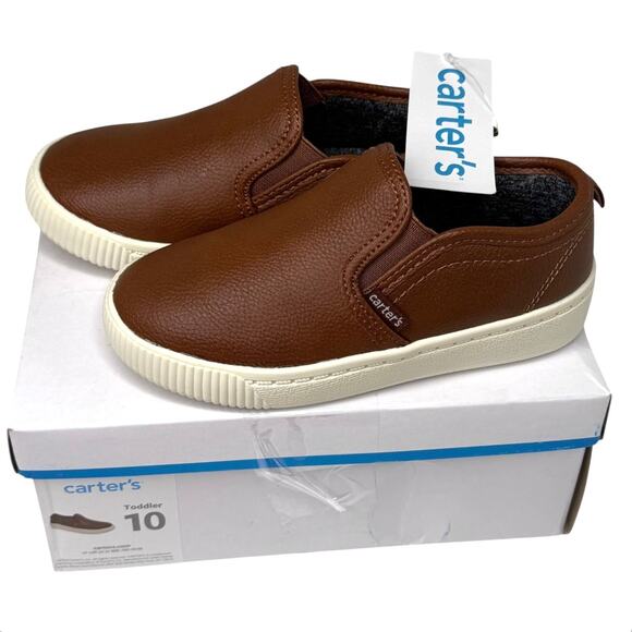 NEW Carters Toddler Faux Leather Casual SNEAKERS SHOES Boys 10 Saddle Brown Box - Picture 2 of 9